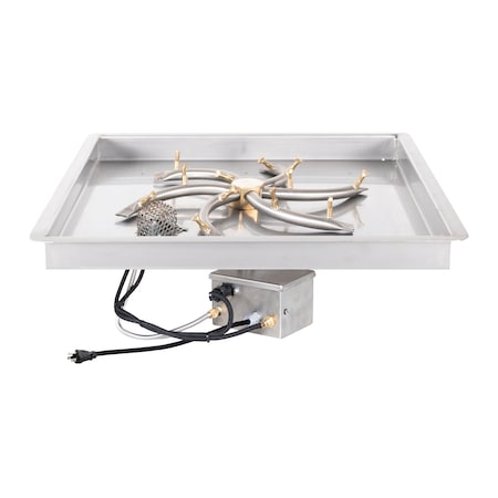 24x24 Square Drop-in Pan And 18 Brass Triple 'S' Bullet Burner - Plug & Play Electronic Ignition